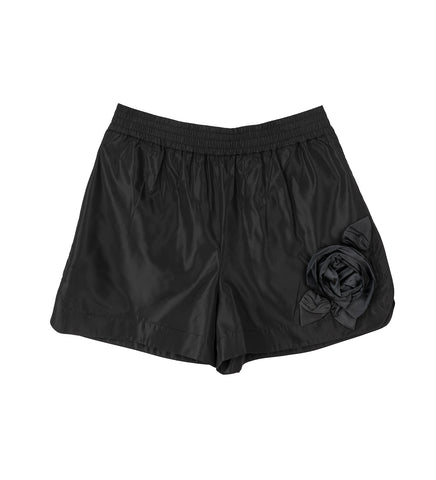 PRESSED ROSETTE SPLIT-HEM SHORTS BLACK/BLACK