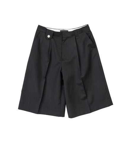 TAILORED WIDE LEG BELT LOOP TAB SHORTS W/DAISY BLACK