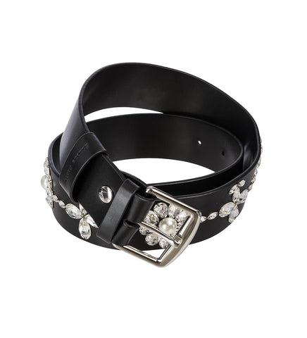 LEATHER BELT W/ EMB. LEATHER BELT W/ EMB. BLACK/PEARL/CLEAR