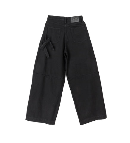 WIDE LEG PUDDLE BOW LOOP JEANS BLACK