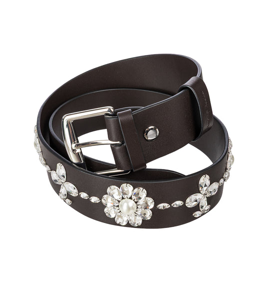 LEATHER BELT W/ EMB. LEATHER BELT W/ EMB. DARK CHOCOLATE