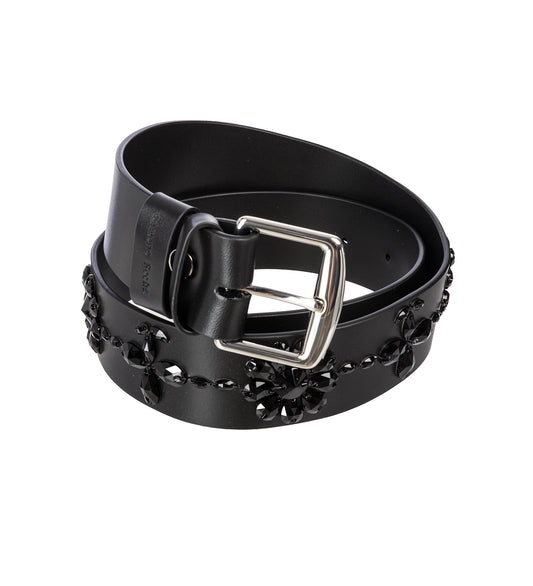 LEATHER BELT W/ EMB. BLACK/JET