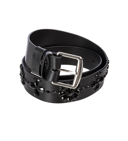 LEATHER BELT W/ EMB. BLACK/JET
