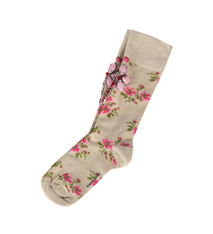 TINY FLOWER JACQUARD ANKLE SOCKS W/EMB FLORAL/PINK MULTI