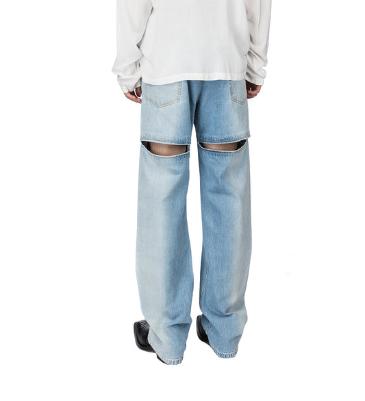BACK CUT DENIM PANTS BLUE