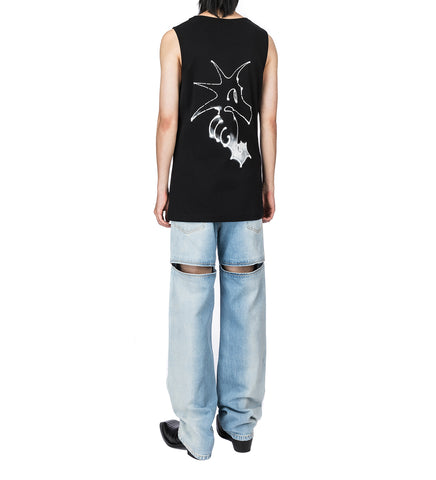 BACK CUT DENIM PANTS BLUE