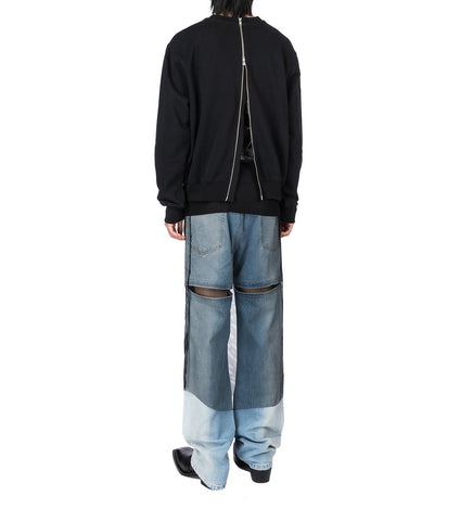 BACK CUT DENIM PANTS BLUE