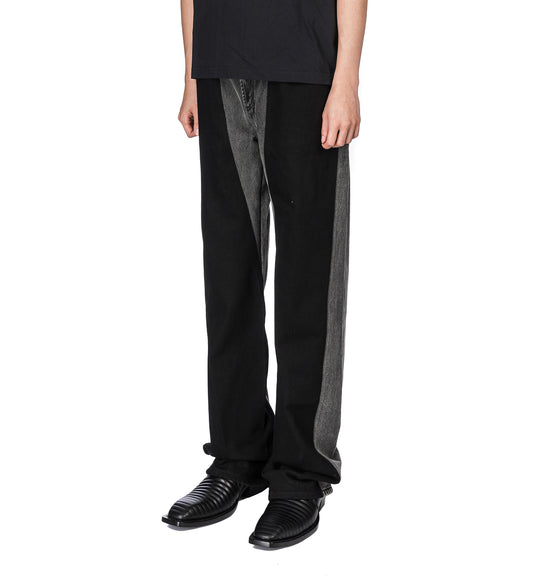 BI-MATERIAL STRAIGHT LEG JEANS WASHED BLACK / BLACK