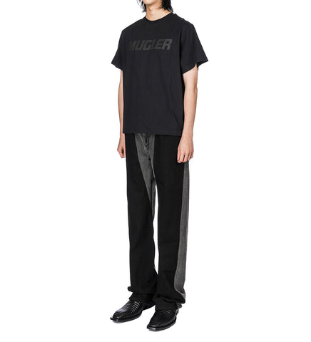 BI-MATERIAL STRAIGHT LEG JEANS WASHED BLACK / BLACK
