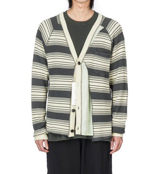 LAYERED WAFFLE KNIT CARDIGAN CHARCOAL/MINT