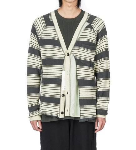 LAYERED WAFFLE KNIT CARDIGAN CHARCOAL/MINT