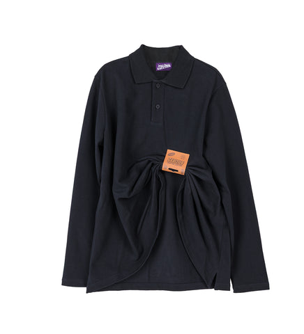 PIQUE POLO TOP WITH LEATHER TAG NAVY
