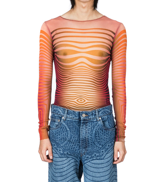 CREWNECK LONG SLEEVES PRINTED MORPHING STRIPES RED/ORANGE