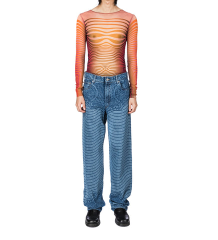 CREWNECK LONG SLEEVES PRINTED MORPHING STRIPES RED/ORANGE