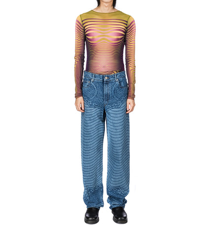 CREWNECK LONG SLEEVES PRINTED MORPHING STRIPES GREEN/PURPLE