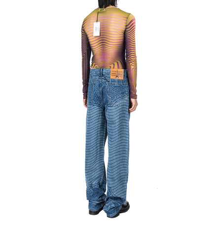 CARTOUCHE PRINT DENIM PANTS VINTAGE BLUE