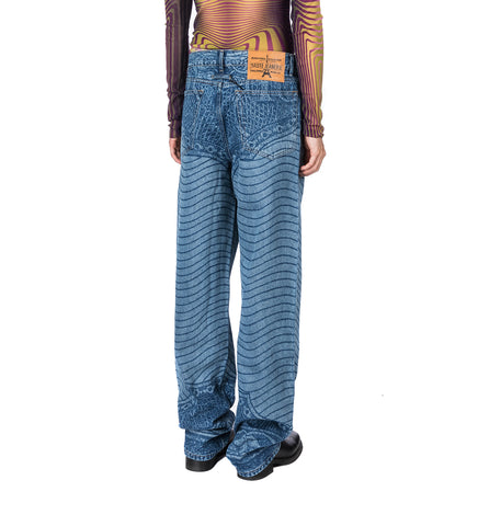 CARTOUCHE PRINT DENIM PANTS VINTAGE BLUE