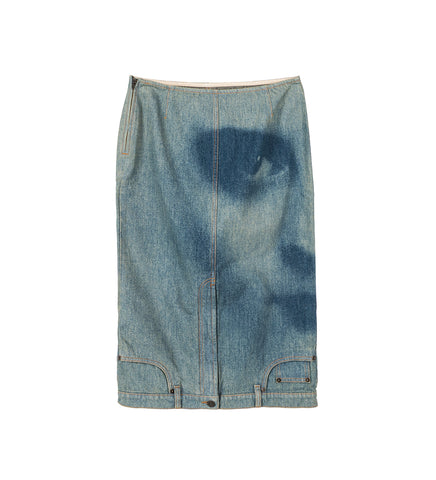 UPSIDE DOWN DENIM SKIRT WITH FACE PRINT