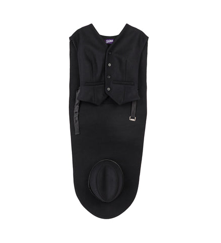 TAILORING GILET WITH ATTACHED HAT BLACK