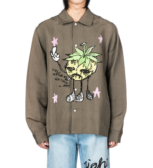 SMOKE STRAWBABIES EMBROIDERED SHIRT OLIVE