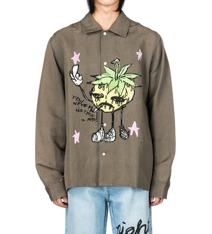 SMOKE STRAWBABIES EMBROIDERED SHIRT OLIVE