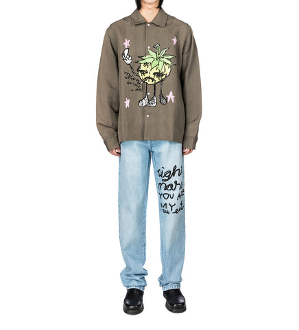 SMOKE STRAWBABIES EMBROIDERED SHIRT OLIVE