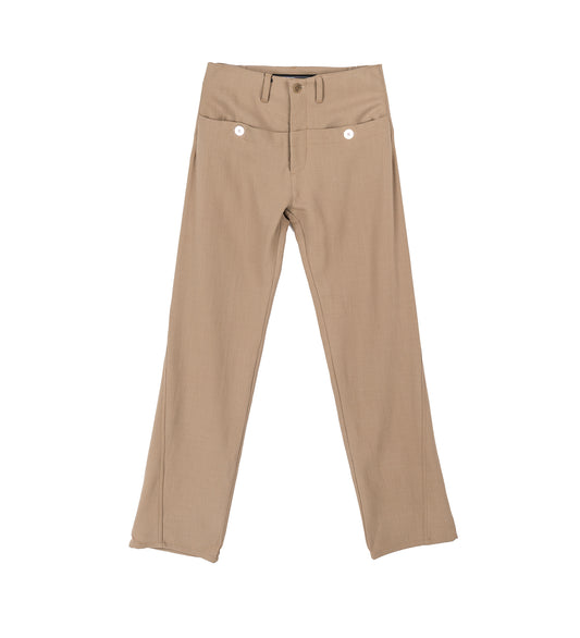 BUTTON WOOL TROUSER BEIGE
