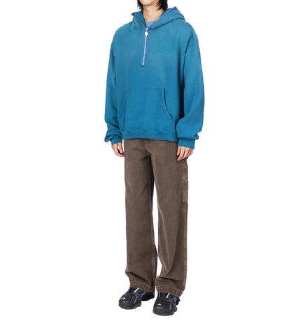 SHINY FINESSE PUP 1/4 ZIP PULLOVER HOODIE WASHED BLUE