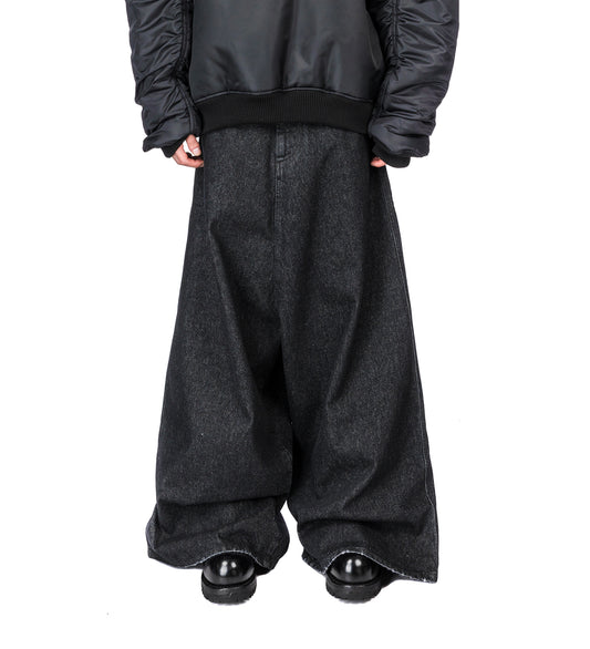 DROP CROTCH DENIM RINSED BLACK