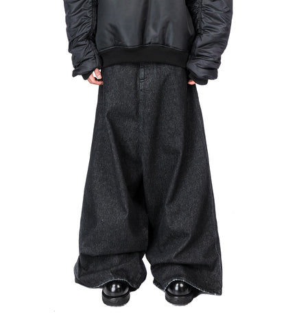 DROP CROTCH DENIM RINSED BLACK