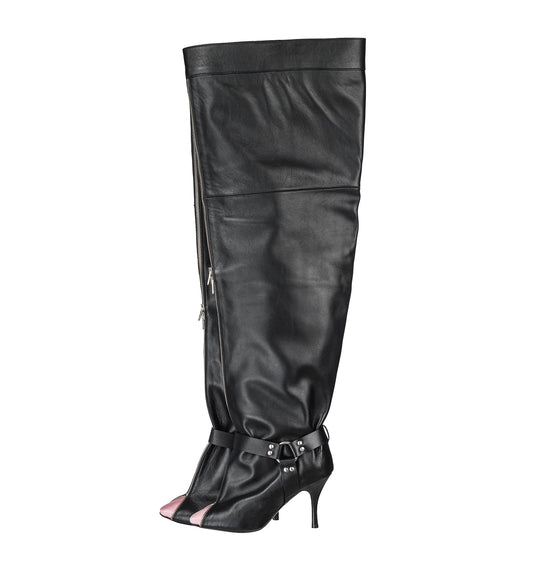 UNZIPPED THIGH HIGH BLACK AND PINK