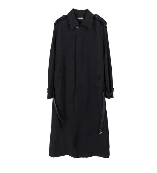 WILMER CAR COAT WITH LEATHER BELT BLACK