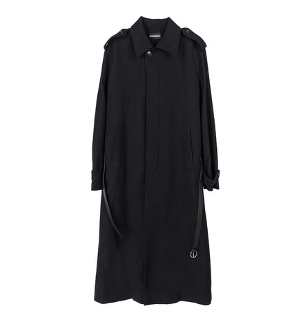 WILMER CAR COAT WITH LEATHER BELT BLACK