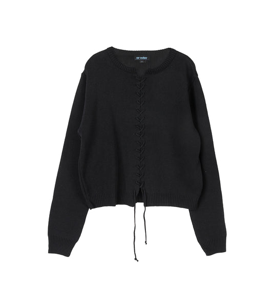 LACE UP KNIT CARDIGAN BLACK