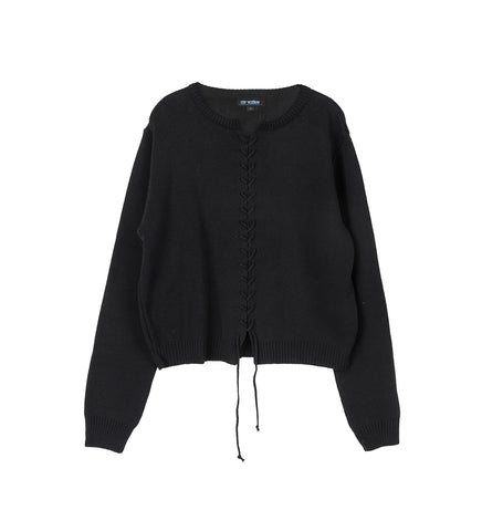 LACE UP KNIT CARDIGAN BLACK