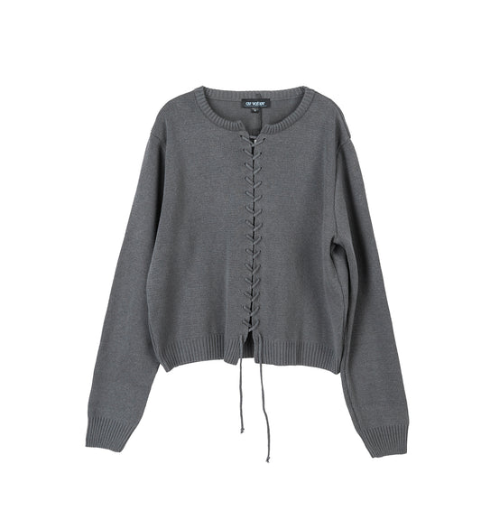 LACE UP KNIT CARDIGAN DARK GREY