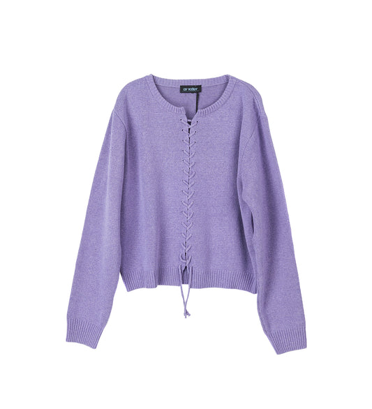 LACE UP KNIT CARDIGAN LILAC