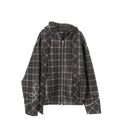 HOODED JACKET SCARF CHECK/SILVER