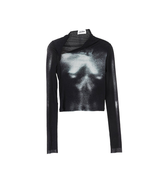 ASYMETRIC COLLAR CROP TOP PRINTED BODY DUST BLACK/SILVER