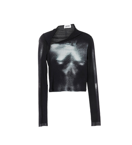 ASYMETRIC COLLAR CROP TOP PRINTED BODY DUST BLACK/SILVER