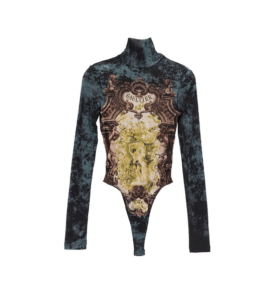 BODY WITH OPEN BACK PRINTED MEDAILLON BLACK/VINTAGE BLUE/GREEN