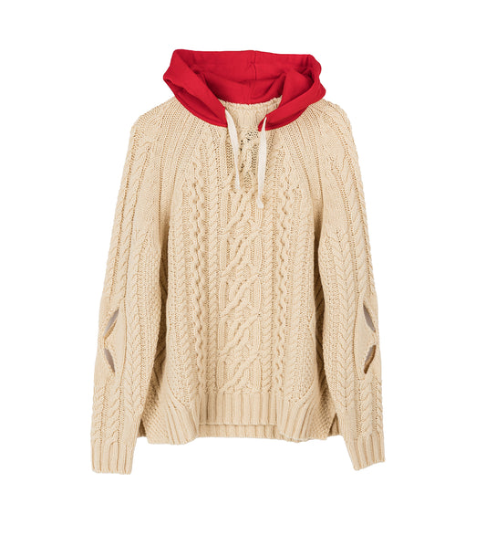 HODDED CABLE JUMPER OATMEAL