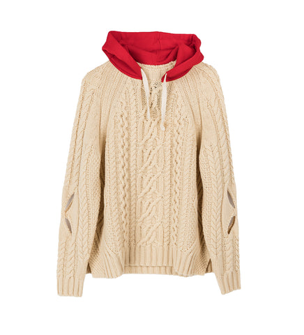 HODDED CABLE JUMPER OATMEAL