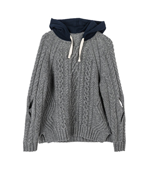 HODDED CABLE JUMPER GREY