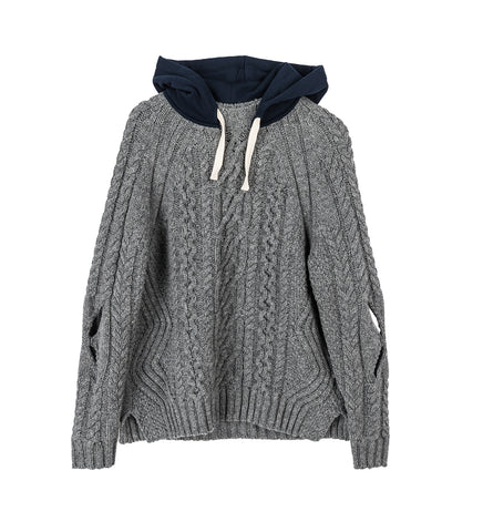 HODDED CABLE JUMPER GREY
