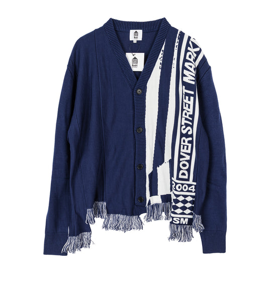 2 CONTRAST SCARVES PATCHWORK CARDIGAN NAVY