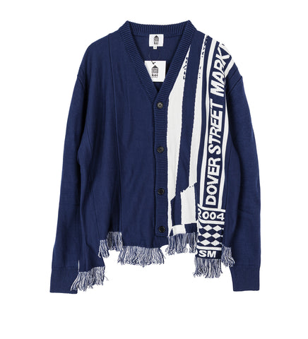 2 CONTRAST SCARVES PATCHWORK CARDIGAN NAVY