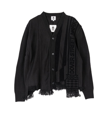 2 CONTRAST SCARVES PATCHWORK CARDIGAN BLACK