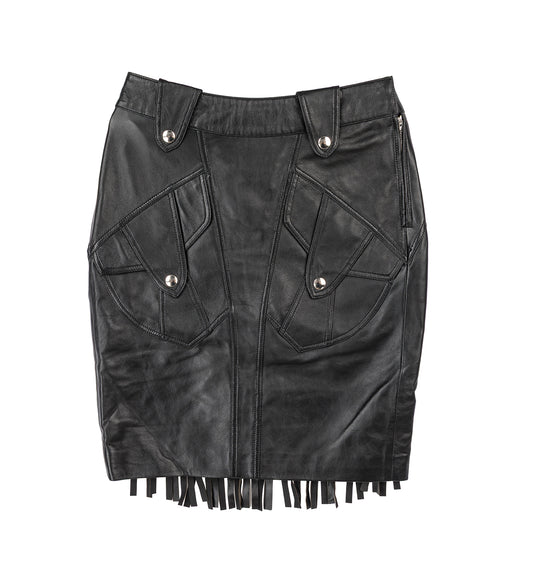 LEATHER FRINGE SKIRT BLACK