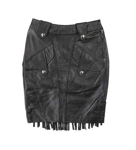 LEATHER FRINGE SKIRT BLACK